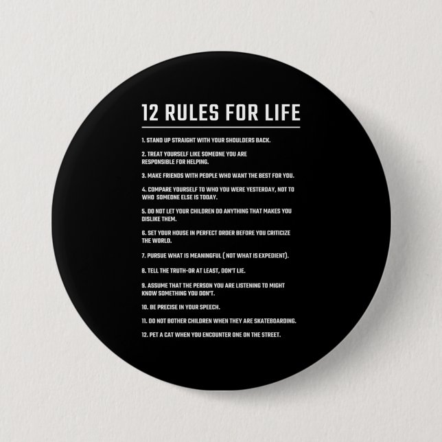 Birthday Gift 12 Rules For Life 3 Inch Round Button (Front)