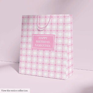 Birthday Gift Bag Classic Pink Tartan Elegant