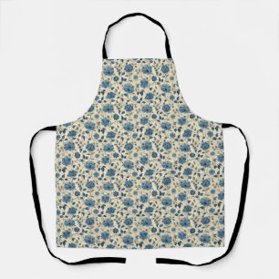 Birthday Gift Blue and Beige Floral Seamless Apron