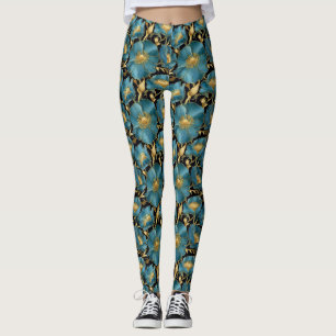 Birthday Gift Blue and Gold Floral Leggings