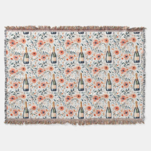 Birthday Gift Floral With Champagne Bottle Throw Blanket