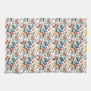 Birthday Gift Floral With Champagne Glasses Kitchen Towel