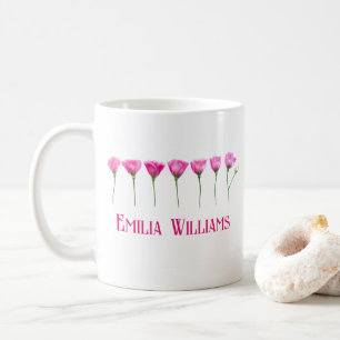 Birthday Gift for Her Pink Floral Flowers Custom Coffee Mug