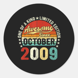 Birthday gift for October 2009 Boys Girls Vintage Classic Round Sticker