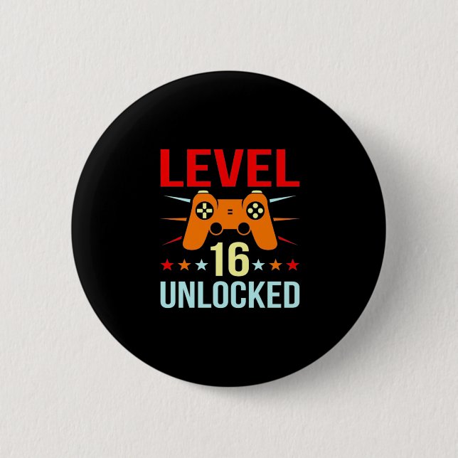 Birthday Gift | Level 16 Unlocked Gamer 2 Inch Round Button (Front)