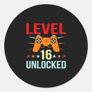 Birthday Gift   Level 16 Unlocked Gamer Classic Round Sticker
