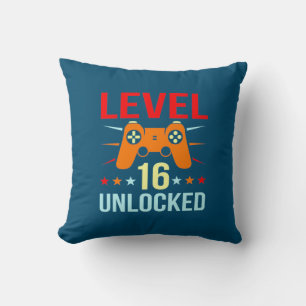 Birthday Gift Level 16 Unlocked Gamer Throw Pillow