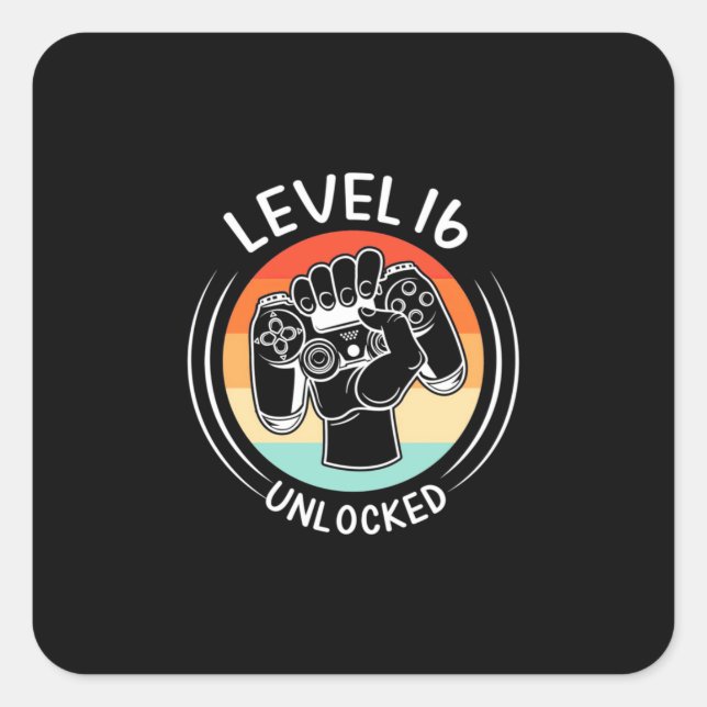 Birthday Gift | Level 16th Birthday Unlocked Square Sticker (Front)