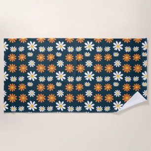 Birthday Gift Orange and White Daisy Beach Towel