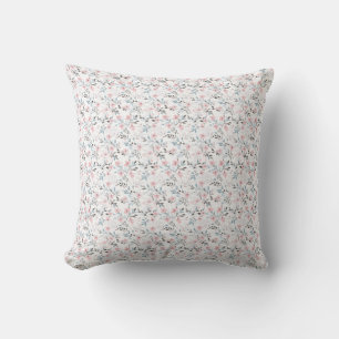 Birthday Gift Pink, Blue, and Grey Flowers Throw Pillow