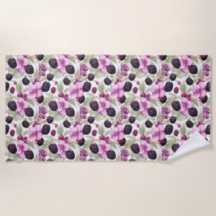 Birthday Gift   Seamless Blackberry and Flower Beach Towel