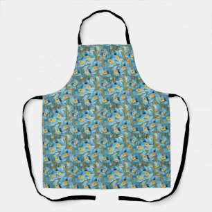 Birthday Gift Seamless Blue and Gold Floral Apron