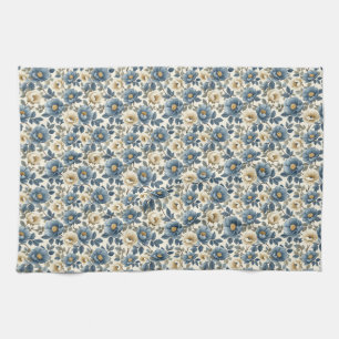 Birthday Gift   Seamless Blue and White Floral Kitchen Towel