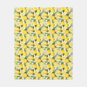 Birthday Gift   Seamless Lemon and Flower Fleece Blanket