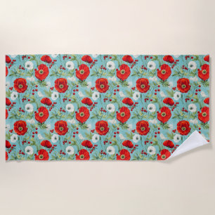 Birthday Gift   Seamless Red and White Poppy Beach Towel