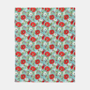 Birthday Gift   Seamless Red and White Poppy Fleece Blanket