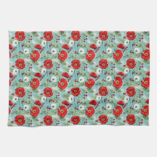 Birthday Gift   Seamless Red and White Poppy Kitchen Towel