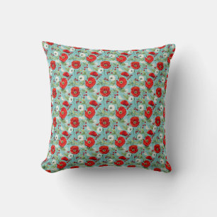 Birthday Gift   Seamless Red and White Poppy Throw Pillow