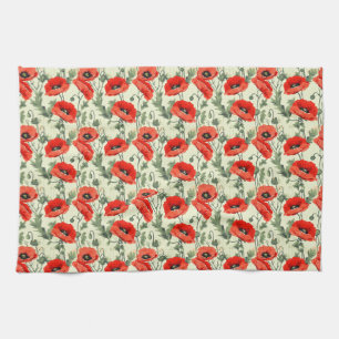 Birthday Gift Seamless Red Poppy Kitchen Towel