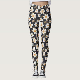 Birthday Gift Seamless White and Orange Floral Leggings