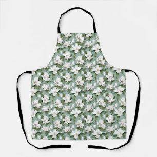 Birthday Gift Seamless White Magnolia Flower Apron