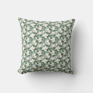Birthday Gift Seamless White Magnolia Flower Throw Pillow