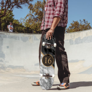 Birthday Gift Skateboard with Black White Marble