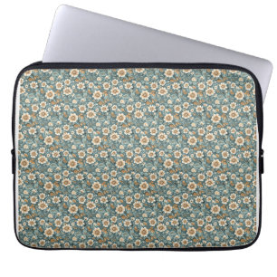 Birthday Gift Teal and Beige Floral Pattern Laptop Sleeve