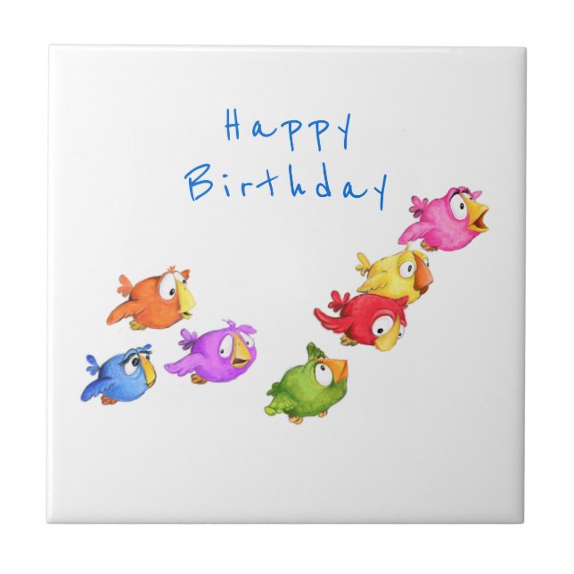 Birthday Gift Tile Happy Flying Birds (Front)