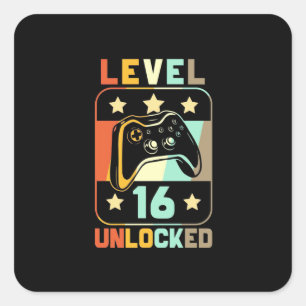 Birthday Gift Vintage Level 16 Unlocked Square Sticker