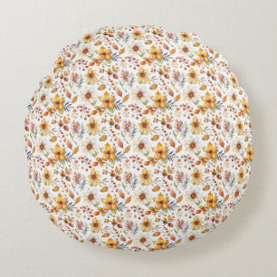 Birthday Gift   Watercolor Autumn Floral Round Pillow