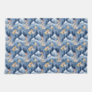 Birthday Gift   Watercolor Floral and Mountain Kitchen Towel