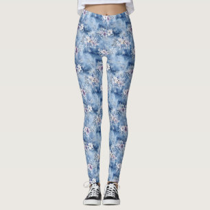 Birthday Gift Watercolor Floral With Snowflakes Leggings