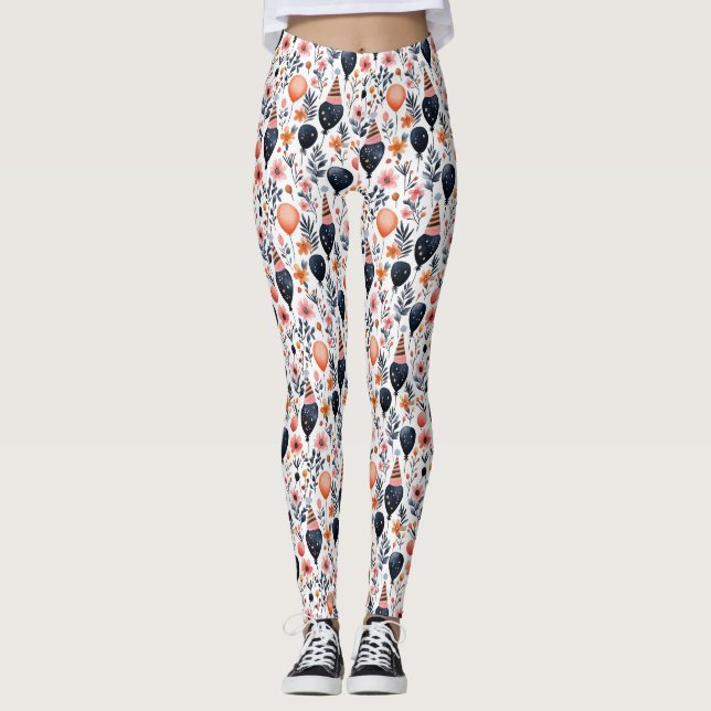 Birthday Gift | Whimsical Balloon and Flower Leggings (Front)