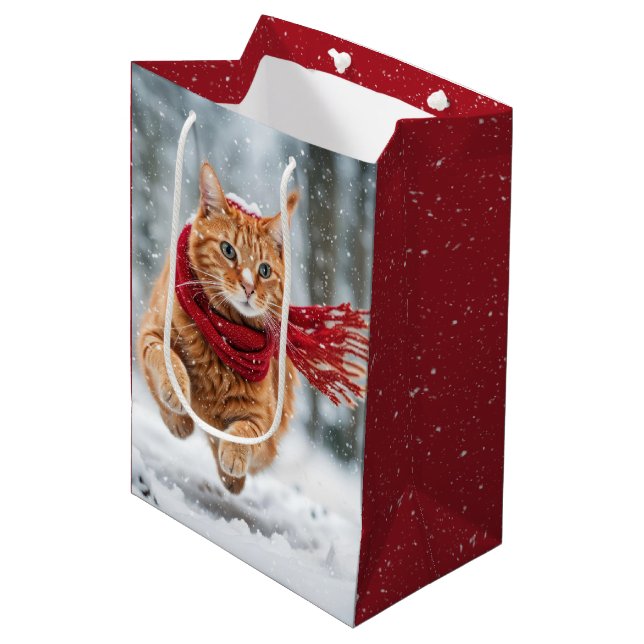 Birthday Ginger Cat In Snowflakes Medium Gift Bag (Front Angled)