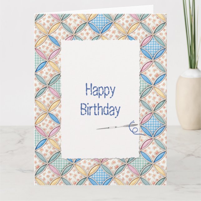 Birthday Gingham Cathedral Window Quilt Design Card (Front)