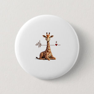 Birthday Giraffe Heartbeat Shirt for Woman Man Kid 2 Inch Round Button