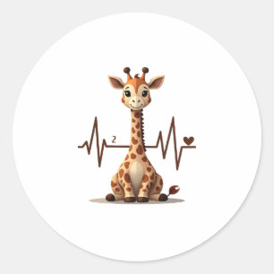 Birthday Giraffe Heartbeat Shirt for Woman Man Kid Classic Round Sticker