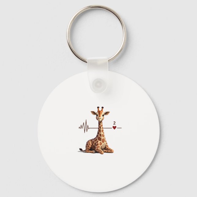 Birthday Giraffe Heartbeat Shirt for Woman Man Kid Keychain (Front)