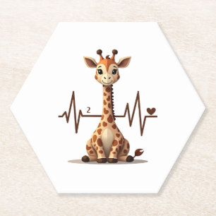 Birthday Giraffe Heartbeat Shirt for Woman Man Kid Paper Coaster