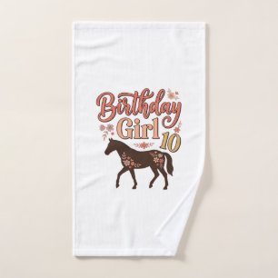 Birthday Girl 10 Horse Floral Vector Design_1 Hand Towel