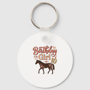 Birthday Girl 10 Horse Floral Vector Design_1 Keychain