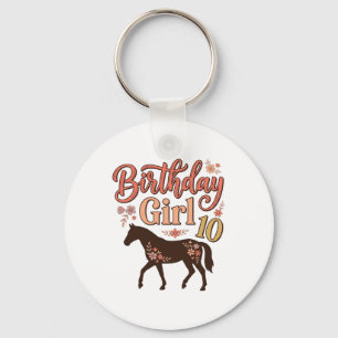 Birthday Girl 10 Horse Floral Vector Design_1 Keychain