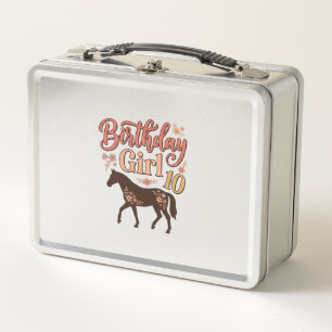 Birthday Girl 10 Horse Floral Vector Design_1 Metal Lunch Box
