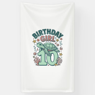 Birthday Girl 10 Sea Turtle Vintage Engraving Desi Banner