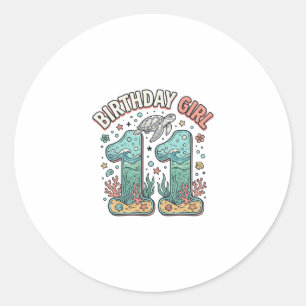 Birthday Girl 11 Sea Turtle Ocean Party Design_1 Classic Round Sticker