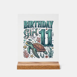 Birthday Girl 11 Sea Turtle Vintage Engraving Desi Acrylic Sign