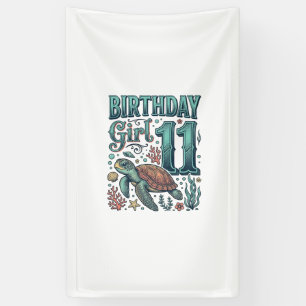 Birthday Girl 11 Sea Turtle Vintage Engraving Desi Banner