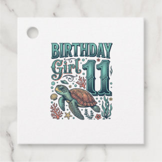 Birthday Girl 11 Sea Turtle Vintage Engraving Desi Favour Tags