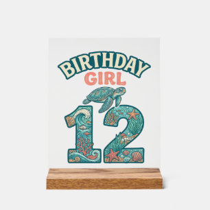 Birthday Girl 12 Sea Turtle Ocean Vintage Shirt De Acrylic Sign